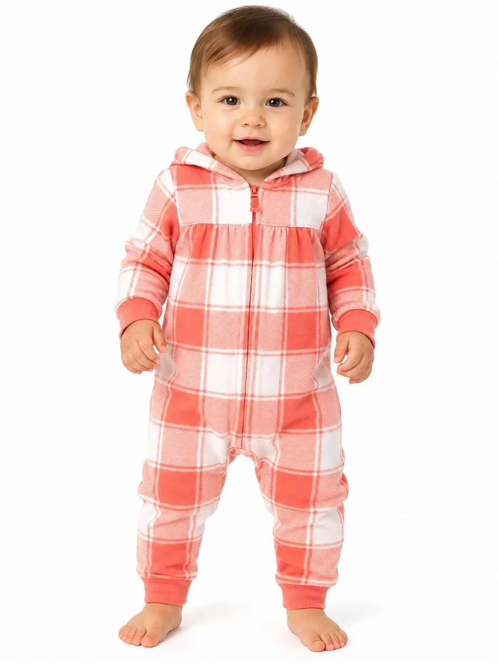 Carter’s Baby Plaid Fleece Hooded One Piece Pajamas Heart 18 Months